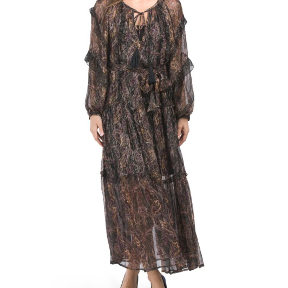 MISS JUNE Longue A Manches Long Sleeve Tiered Shimmer Dress Black/Br Size OS NWT